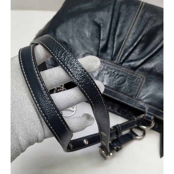 Coach Navy Blue Patent Leather Double Handles Zipper Closure Tote Bag - Picture 5 of 16